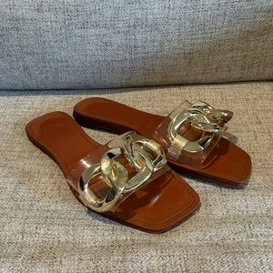 Zara chain sandals brown gold used size 36